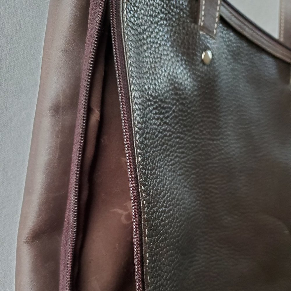 Levenger Shoulder Tote Bag Pebble Leather Espresso - Picture 11 of 15